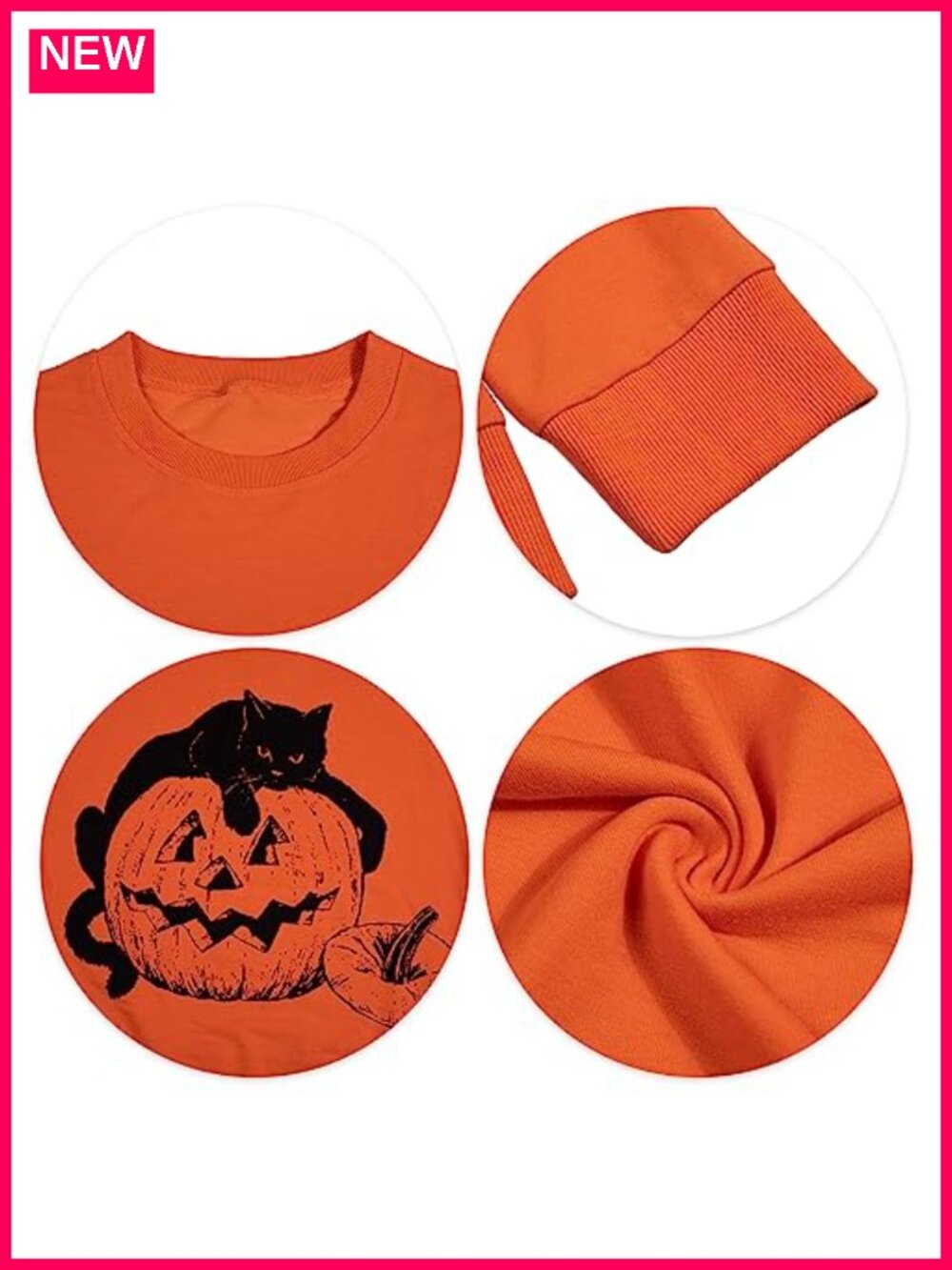 Cotton Polyester Halloween Black Cat Pumpkin Sweatshirt Women Lightweight - Picture 5 of 6